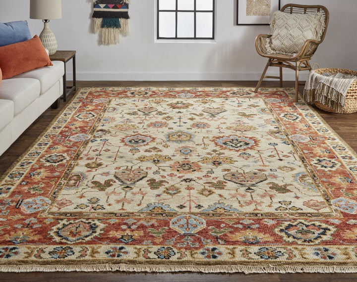 4 X 6 Ivory Red And Blue Wool Floral Hand Knotted Stain Resistant Area Rug Image 9