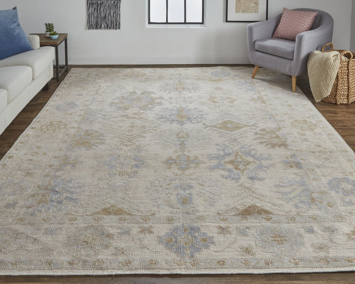 4 X 6 Ivory Tan And Blue Floral Hand Knotted Stain Resistant Area Rug Image 11