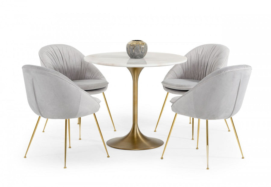 35" White And Gold Rounded Marble And Metal Dining Image 1