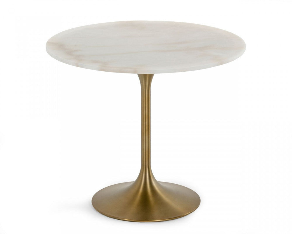 35" White And Gold Rounded Marble And Metal Dining Image 2