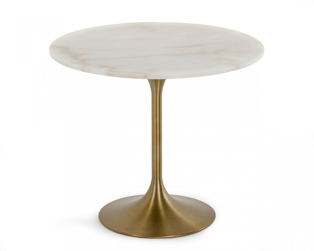 35" White And Gold Rounded Marble And Metal Dining Image 2