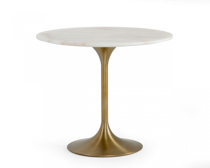 35" White And Gold Rounded Marble And Metal Dining Image 3