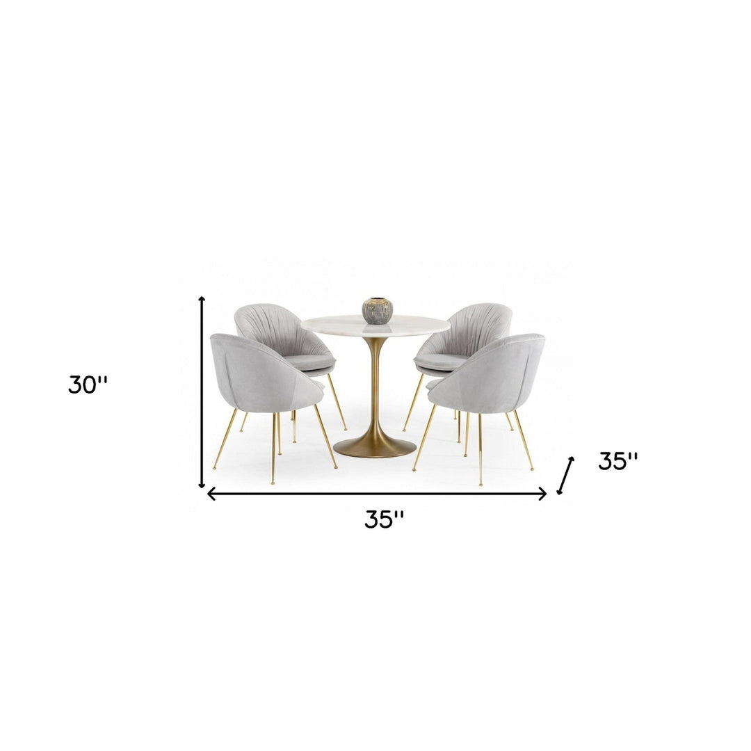 35" White And Gold Rounded Marble And Metal Dining Image 4