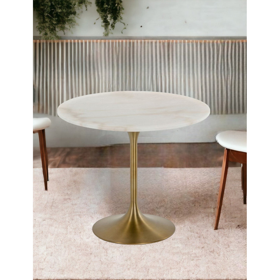 35" White And Gold Rounded Marble And Metal Dining Image 5