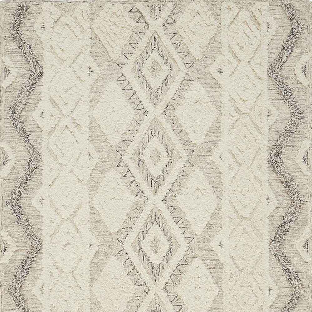 8 X 10 Ivory Taupe And Gray Wool Geometric Tufted Handmade Stain Resistant Area Rug Image 1