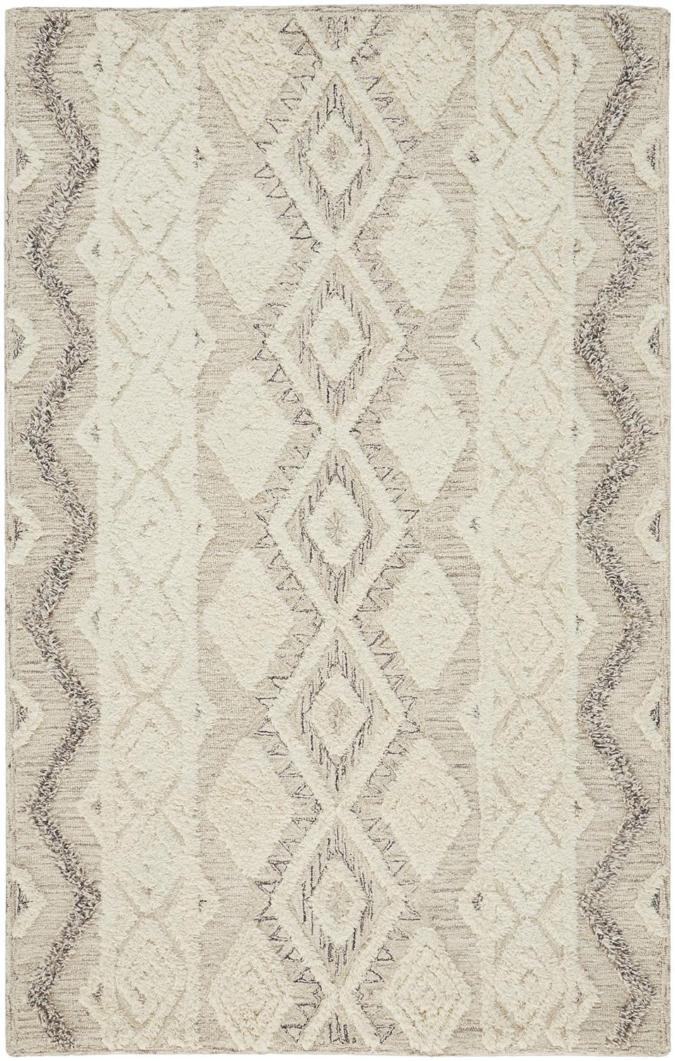 8 X 10 Ivory Taupe And Gray Wool Geometric Tufted Handmade Stain Resistant Area Rug Image 3