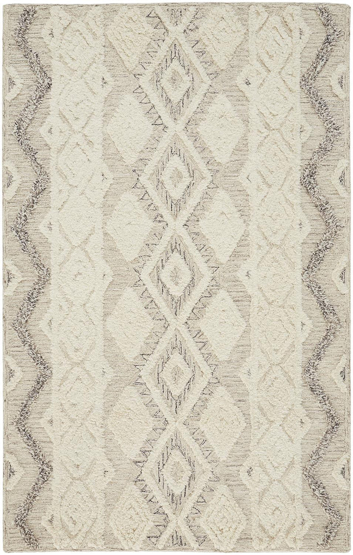 8 X 10 Ivory Taupe And Gray Wool Geometric Tufted Handmade Stain Resistant Area Rug Image 3