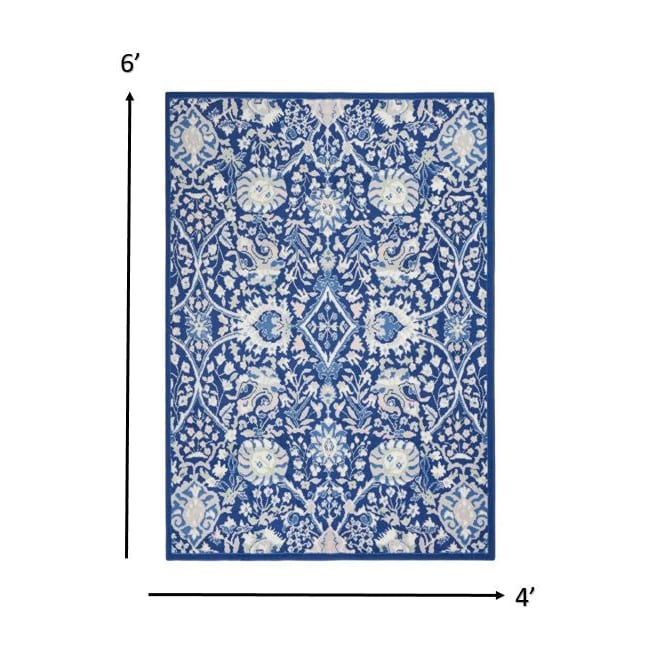 4 X 6 Navy Blue Floral Dhurrie Area Rug Image 1