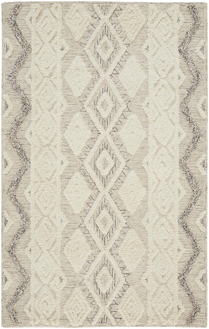 8 X 10 Ivory Taupe And Gray Wool Geometric Tufted Handmade Stain Resistant Area Rug Image 10