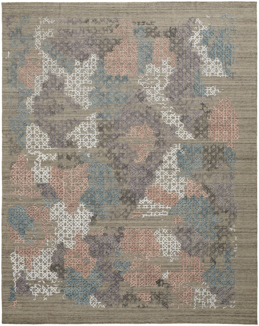 8 X 10 Pink Blue And Taupe Abstract Hand Woven Area Rug Image 1