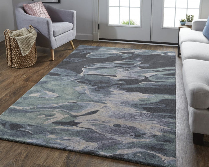 4 x 6 Blue and Black Wool Abstract Hand Tufted Area Rug Image 6