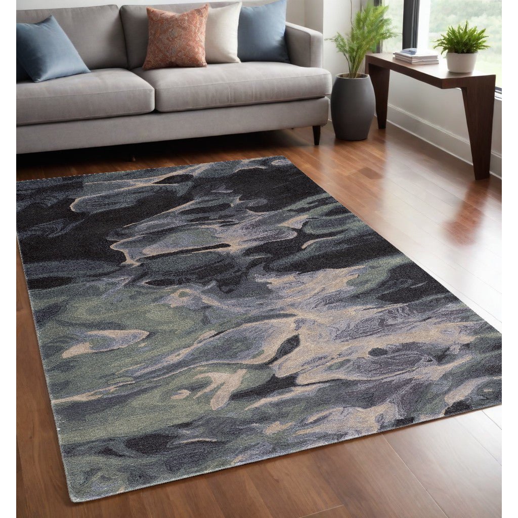 4 x 6 Blue and Black Wool Abstract Hand Tufted Area Rug Image 8