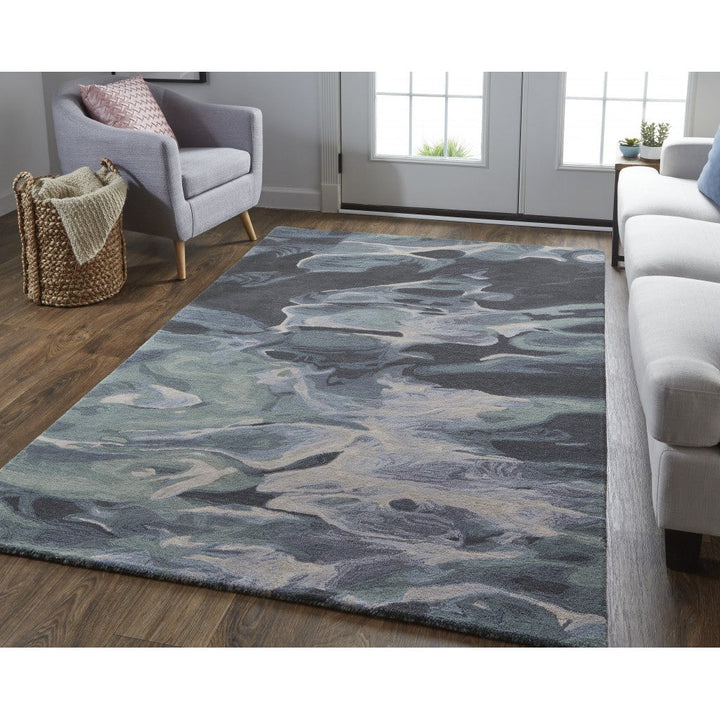 4 x 6 Blue and Black Wool Abstract Hand Tufted Area Rug Image 12