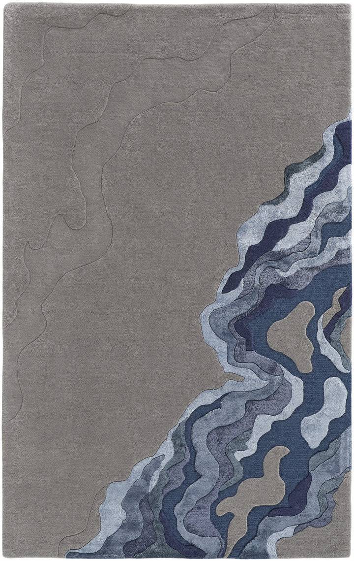 4 x 6 Blue and Gray Wool Abstract Hand Tufted Area Rug Image 1