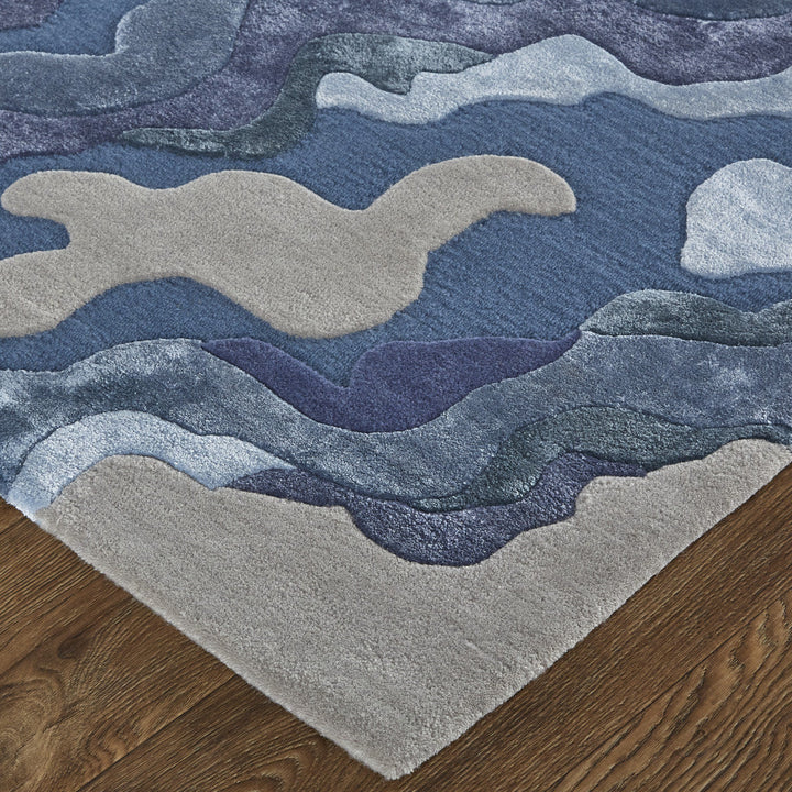 4 x 6 Blue and Gray Wool Abstract Hand Tufted Area Rug Image 3