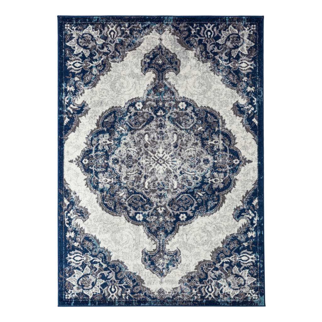 8 x 10 Blue and Gray Medallion Power Loom Area Rug Image 8