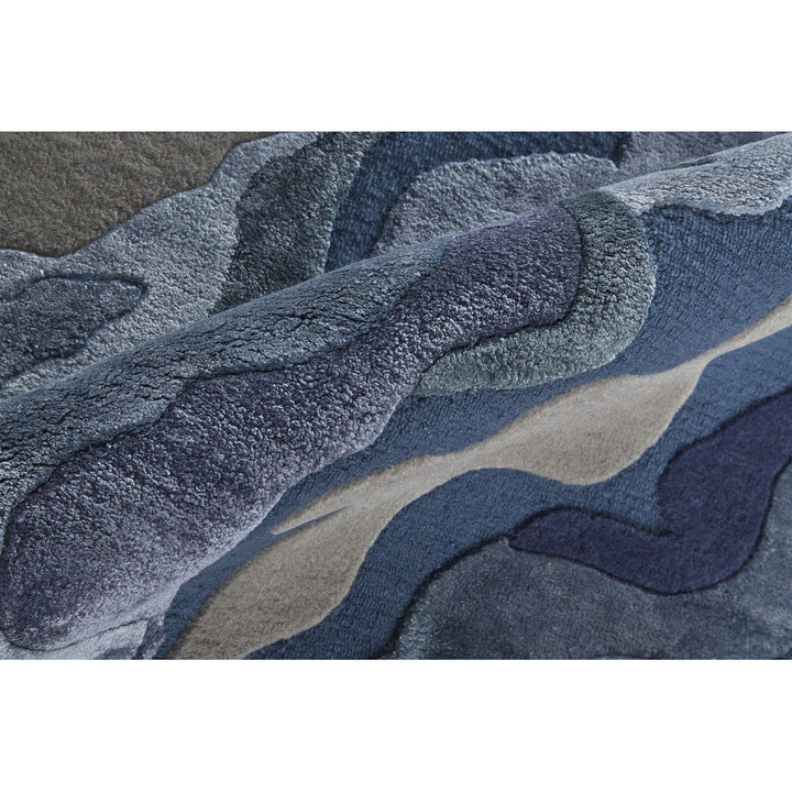 4 x 6 Blue and Gray Wool Abstract Hand Tufted Area Rug Image 4