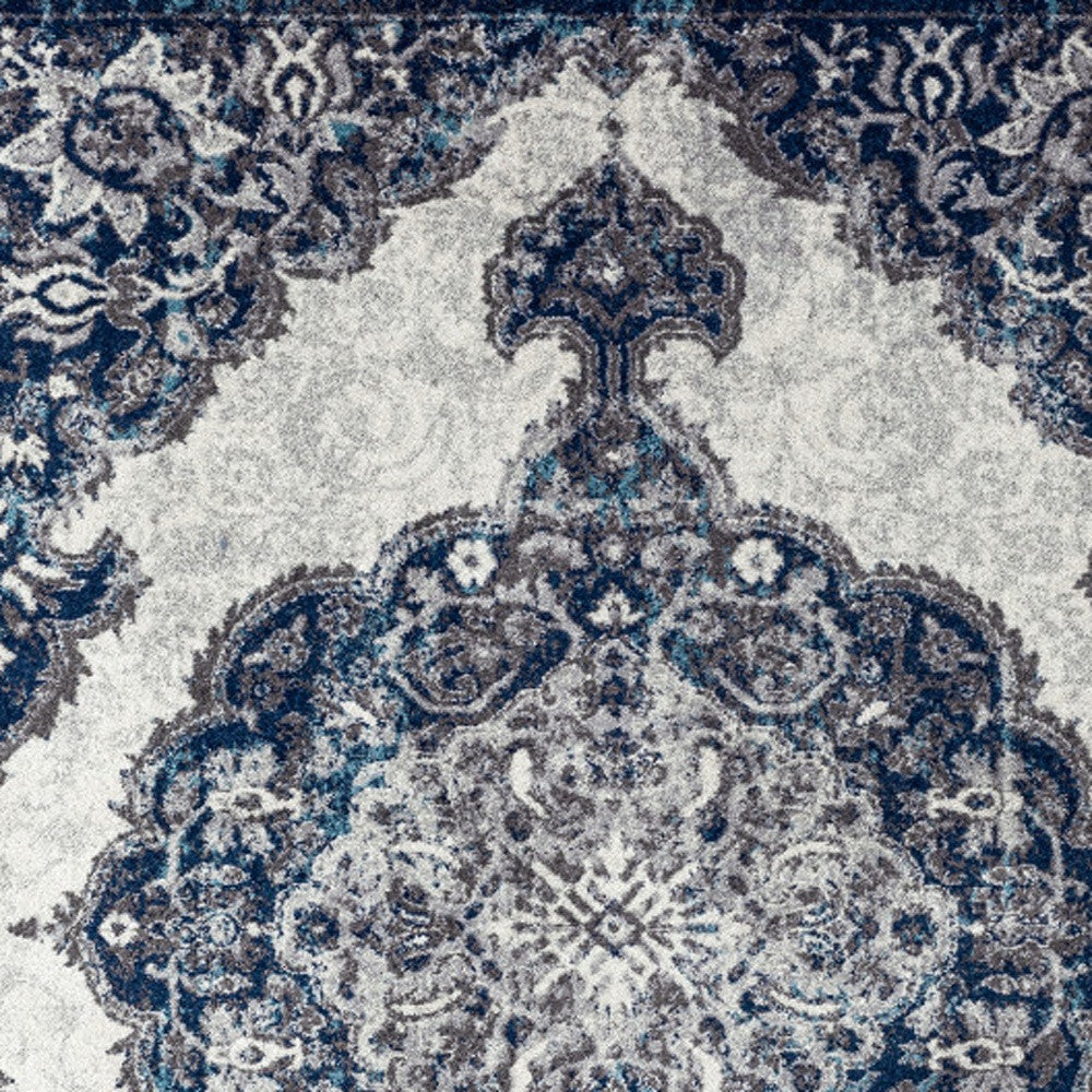 8 x 10 Blue and Gray Medallion Power Loom Area Rug Image 10