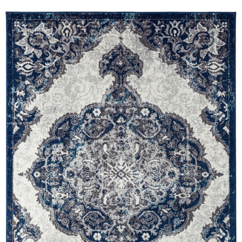 8 x 10 Blue and Gray Medallion Power Loom Area Rug Image 11