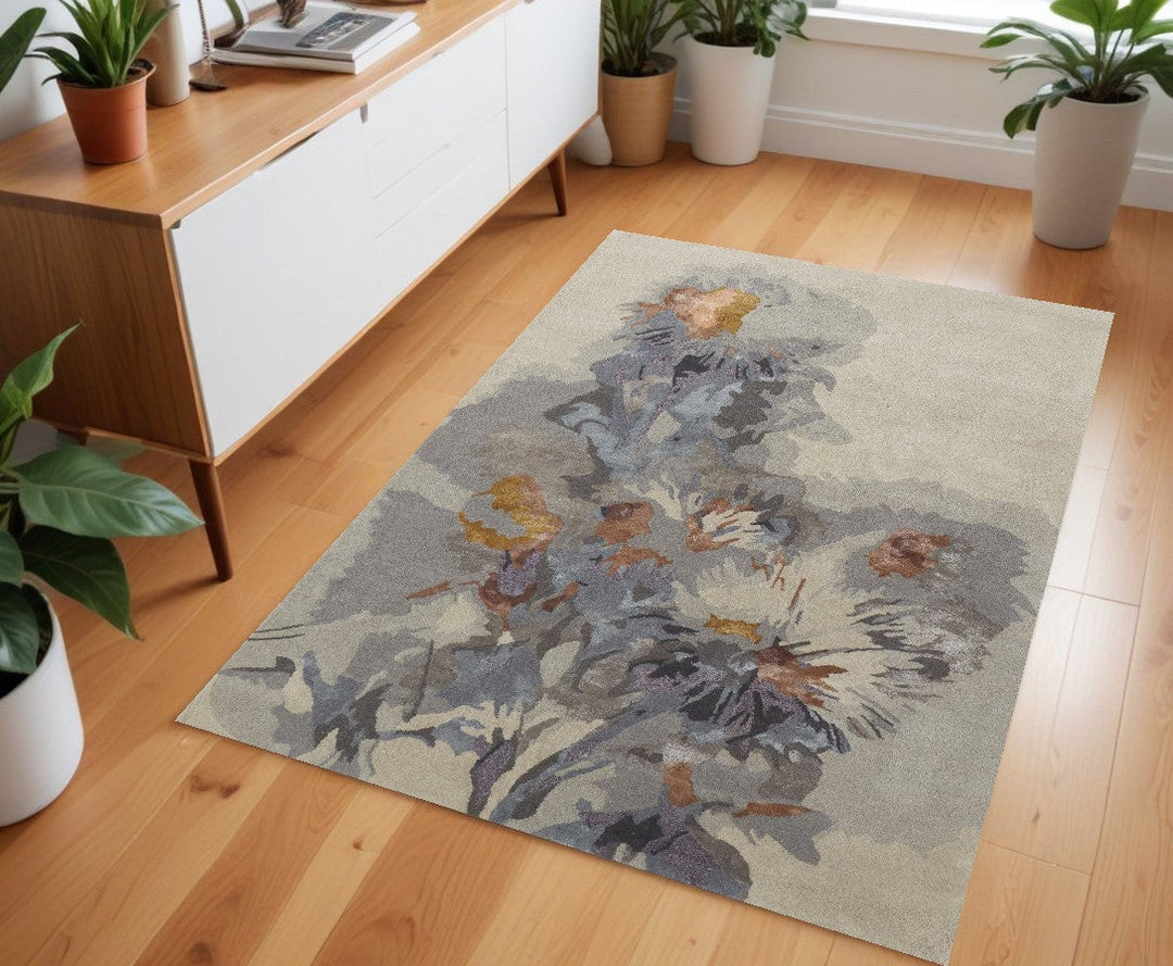 10 x 14 Blue and Gray Wool Floral Hand Tufted Area Rug Image 1