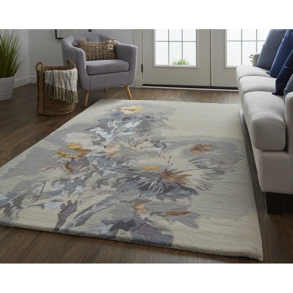 10 x 14 Blue and Gray Wool Floral Hand Tufted Area Rug Image 12