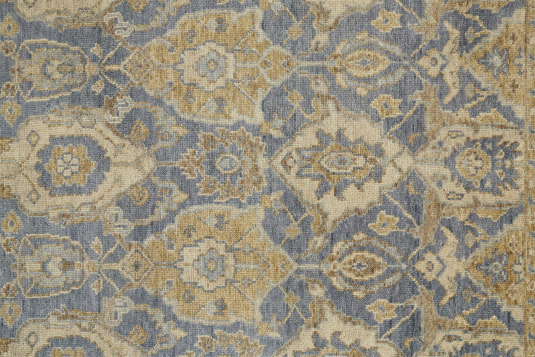 12 X 15 Blue Gold And Tan Wool Floral Hand Knotted Stain Resistant Area Rug With Fringe Image 1