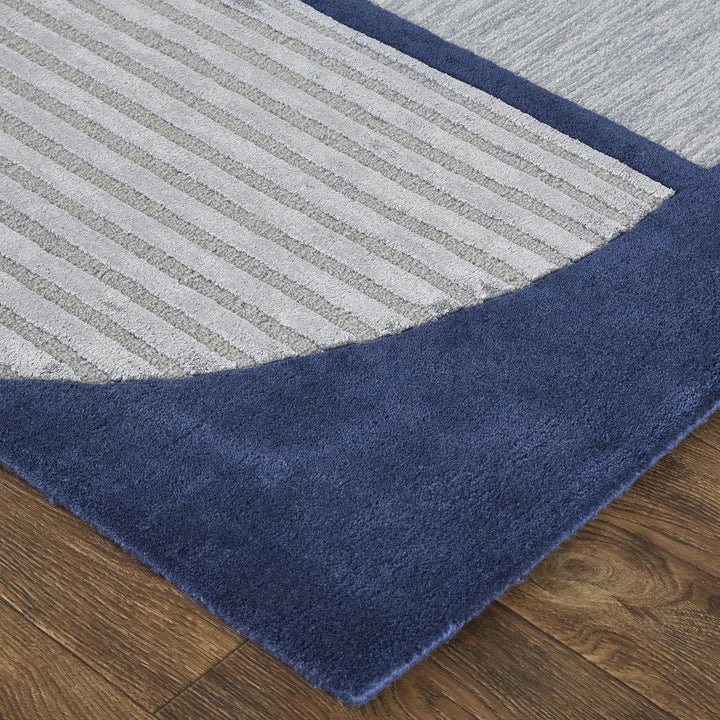 4 X 6 Blue And Silver Wool Geometric Tufted Handmade Area Rug Image 9