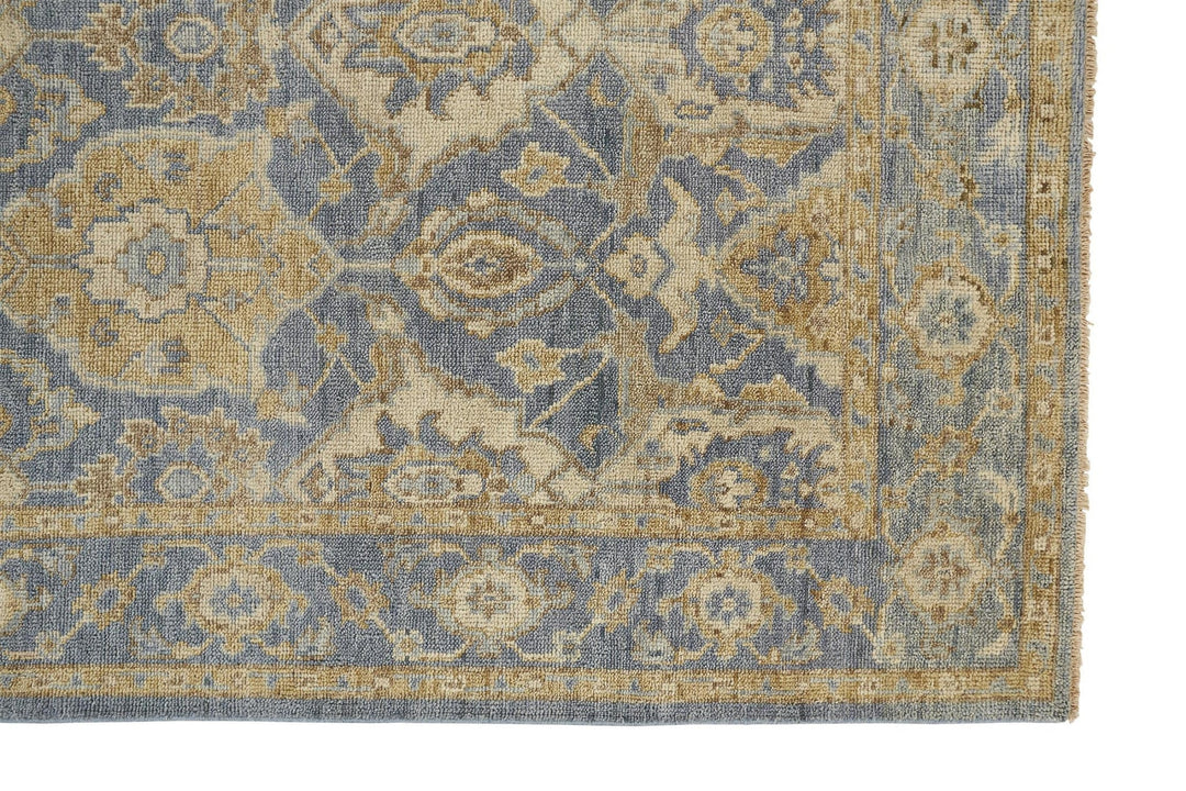 12 X 15 Blue Gold And Tan Wool Floral Hand Knotted Stain Resistant Area Rug With Fringe Image 3