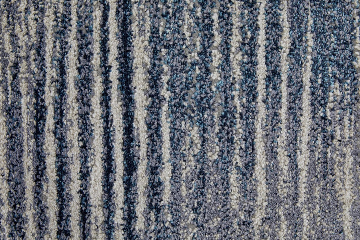 8 X 10 Blue Gray And Ivory Striped Power Loom Distressed Area Rug Image 1