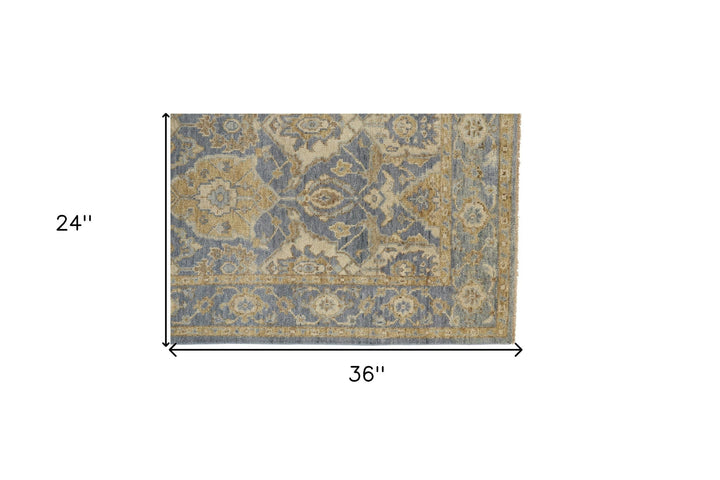 12 X 15 Blue Gold And Tan Wool Floral Hand Knotted Stain Resistant Area Rug With Fringe Image 6