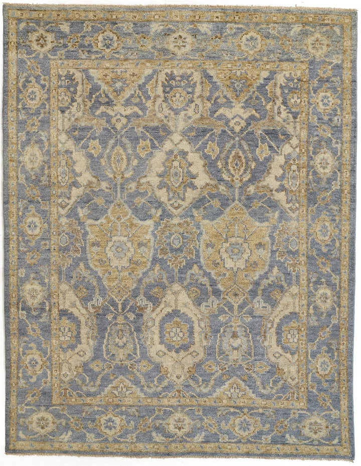 12 X 15 Blue Gold And Tan Wool Floral Hand Knotted Stain Resistant Area Rug With Fringe Image 9