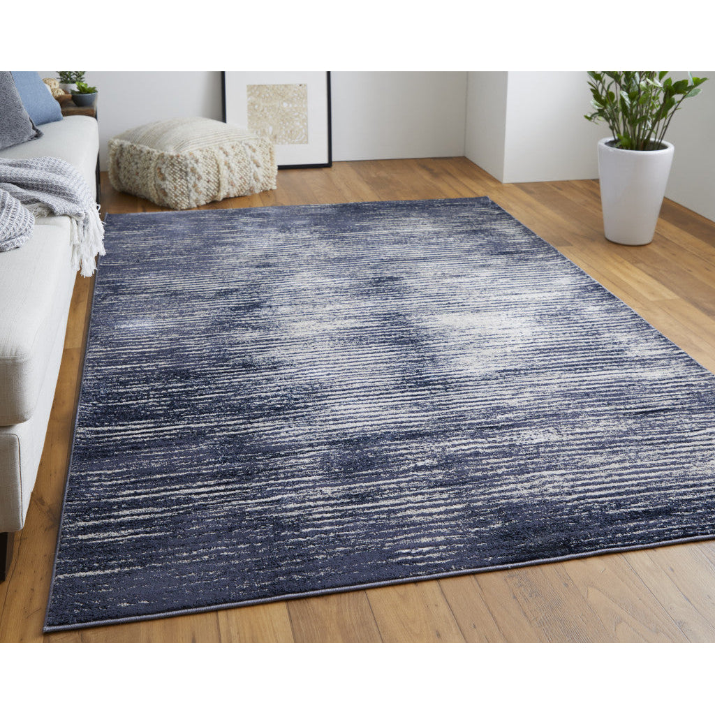 8 X 10 Blue Gray And Ivory Striped Power Loom Distressed Area Rug Image 9