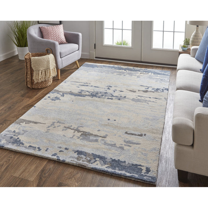 4 X 6 Blue Gray And Ivory Wool Abstract Tufted Handmade Stain Resistant Area Rug Image 12