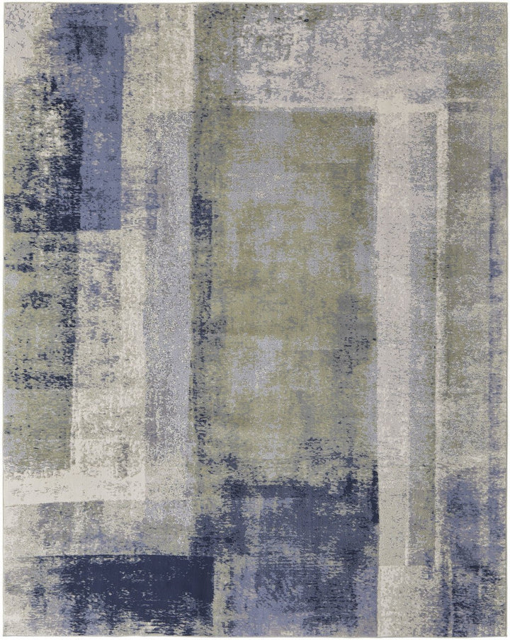 8 X 10 Blue Green And Ivory Abstract Power Loom Distressed Area Rug Image 1