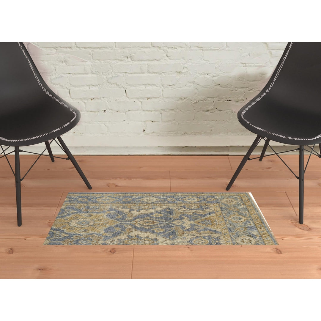 12 X 15 Blue Gold And Tan Wool Floral Hand Knotted Stain Resistant Area Rug With Fringe Image 11