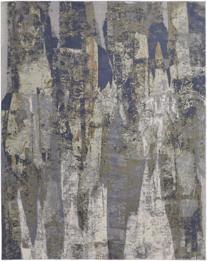 5 X 8 Blue Gray And Tan Abstract Power Loom Distressed Area Rug Image 1