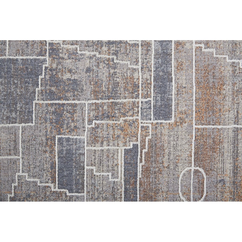 4 X 6 Blue Gray And Orange Geometric Power Loom Stain Resistant Area Rug Image 12