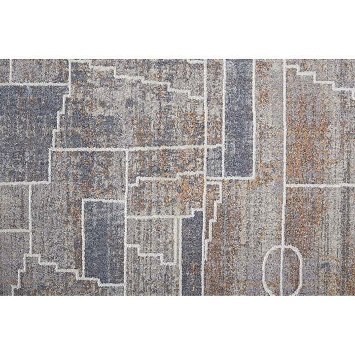 4 X 6 Blue Gray And Orange Geometric Power Loom Stain Resistant Area Rug Image 12