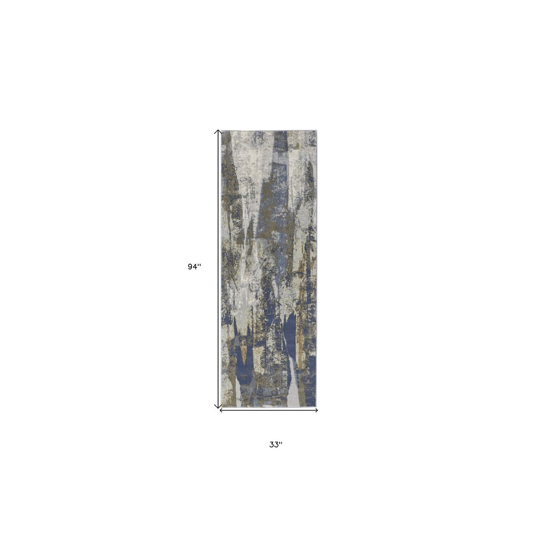 5 X 8 Blue Gray And Tan Abstract Power Loom Distressed Area Rug Image 1