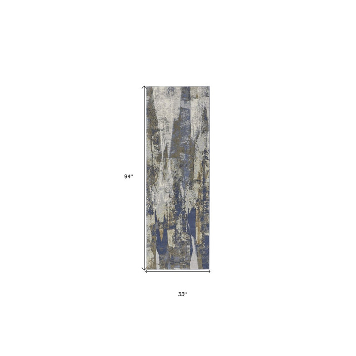 5 X 8 Blue Gray And Tan Abstract Power Loom Distressed Area Rug Image 1