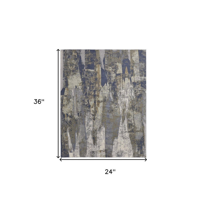 5 X 8 Blue Gray And Tan Abstract Power Loom Distressed Area Rug Image 9