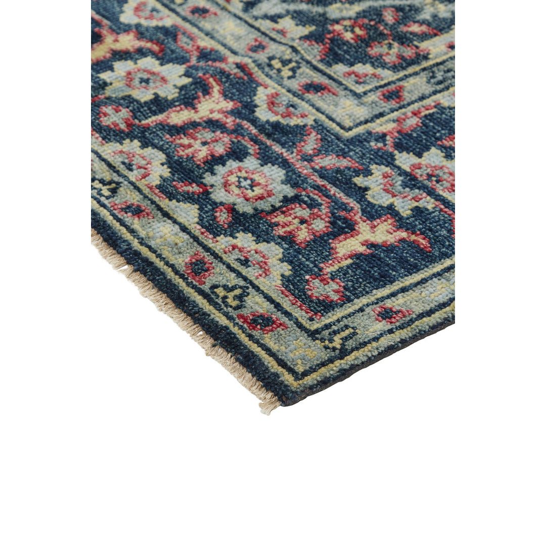 4 X 6 Blue Green And Red Wool Floral Hand Knotted Distressed Stain Resistant Area Rug With Fringe Image 10