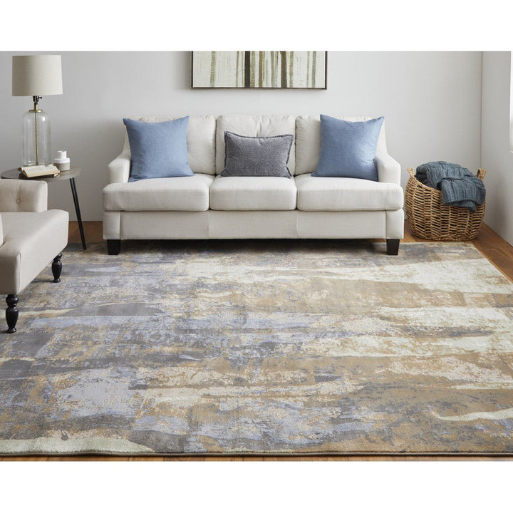 5 X 8 Blue Gray And Tan Abstract Power Loom Distressed Area Rug Image 10