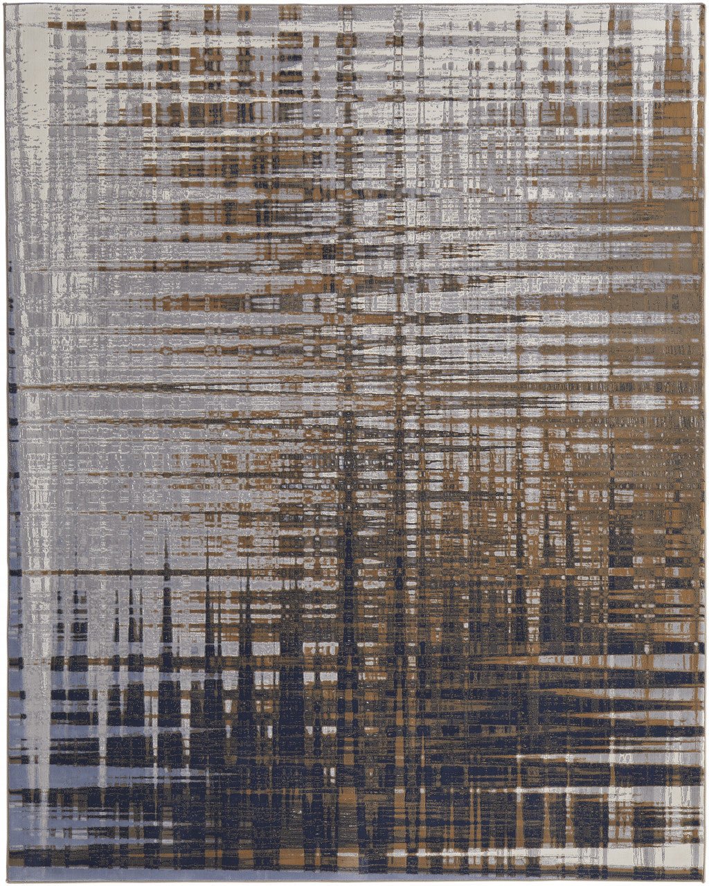 8 X 10 Blue Orange And Gray Abstract Power Loom Area Rug Image 1