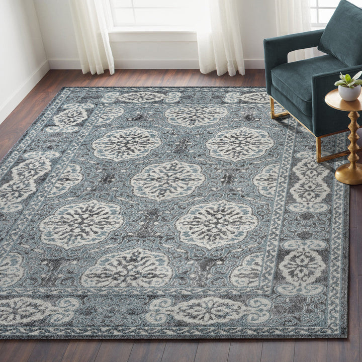 10 Blue Medallion Power Loom Runner Rug Image 1