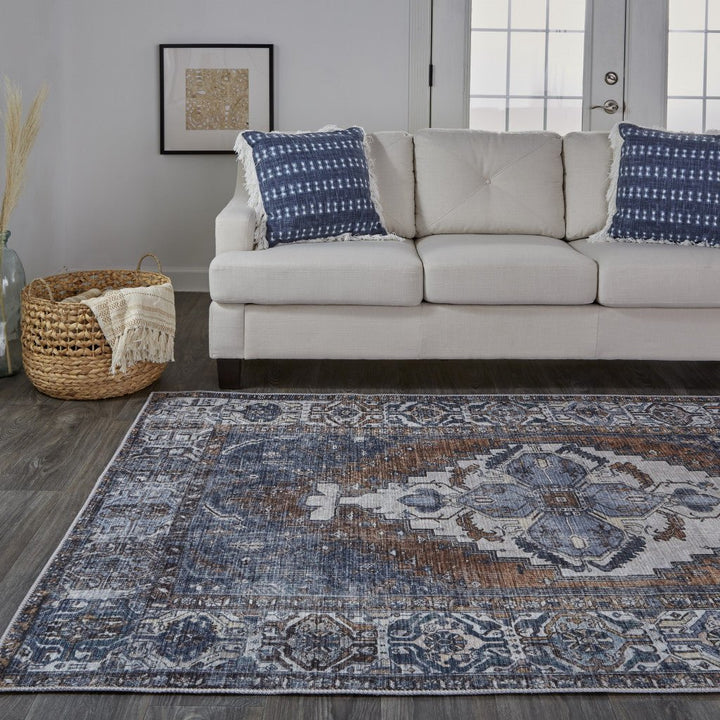 4 X 6 Blue Ivory And Brown Floral Area Rug Image 3