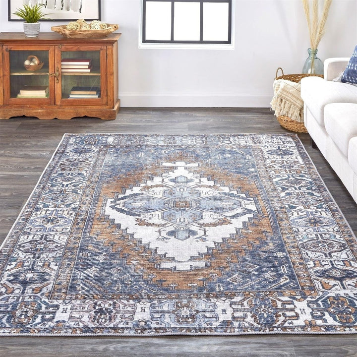 4 X 6 Blue Ivory And Brown Floral Area Rug Image 4