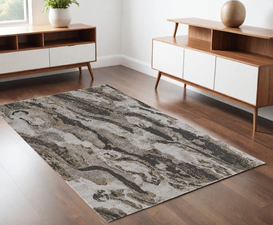 4 x 6 Brown and Ivory Abstract Power Loom Distressed Area Rug Image 1