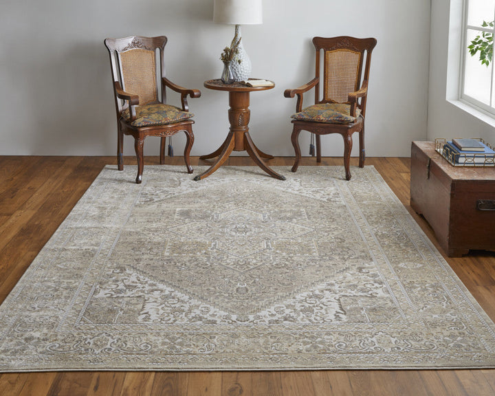 4 X 6 Brown Ivory And Tan Floral Power Loom Distressed Area Rug Image 1