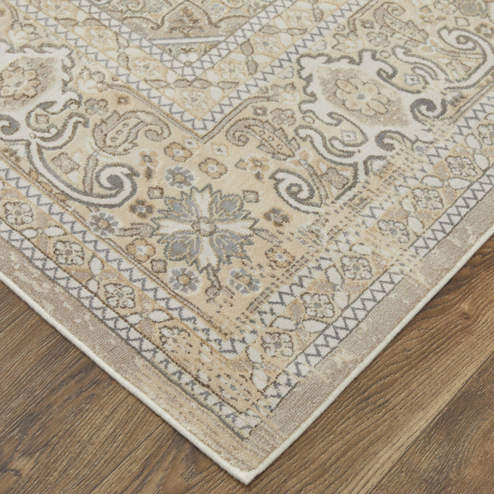 4 X 6 Brown Ivory And Tan Floral Power Loom Distressed Area Rug Image 4